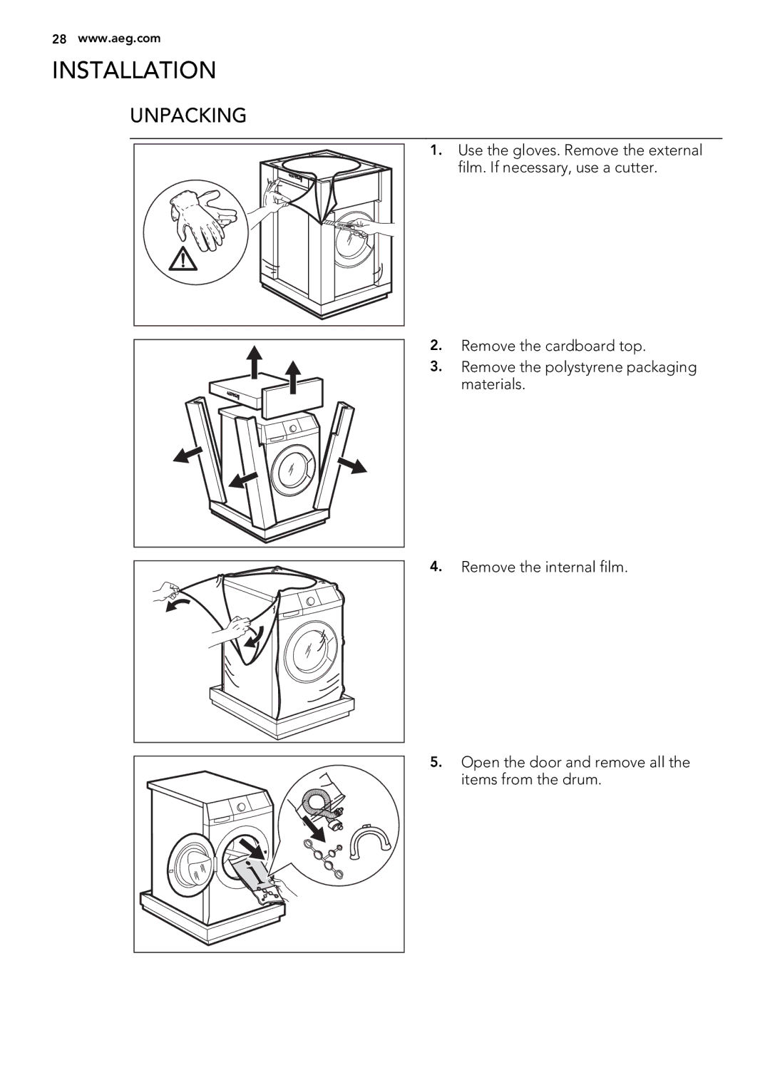 AEG L 70270 VFL user manual Installation, Unpacking 