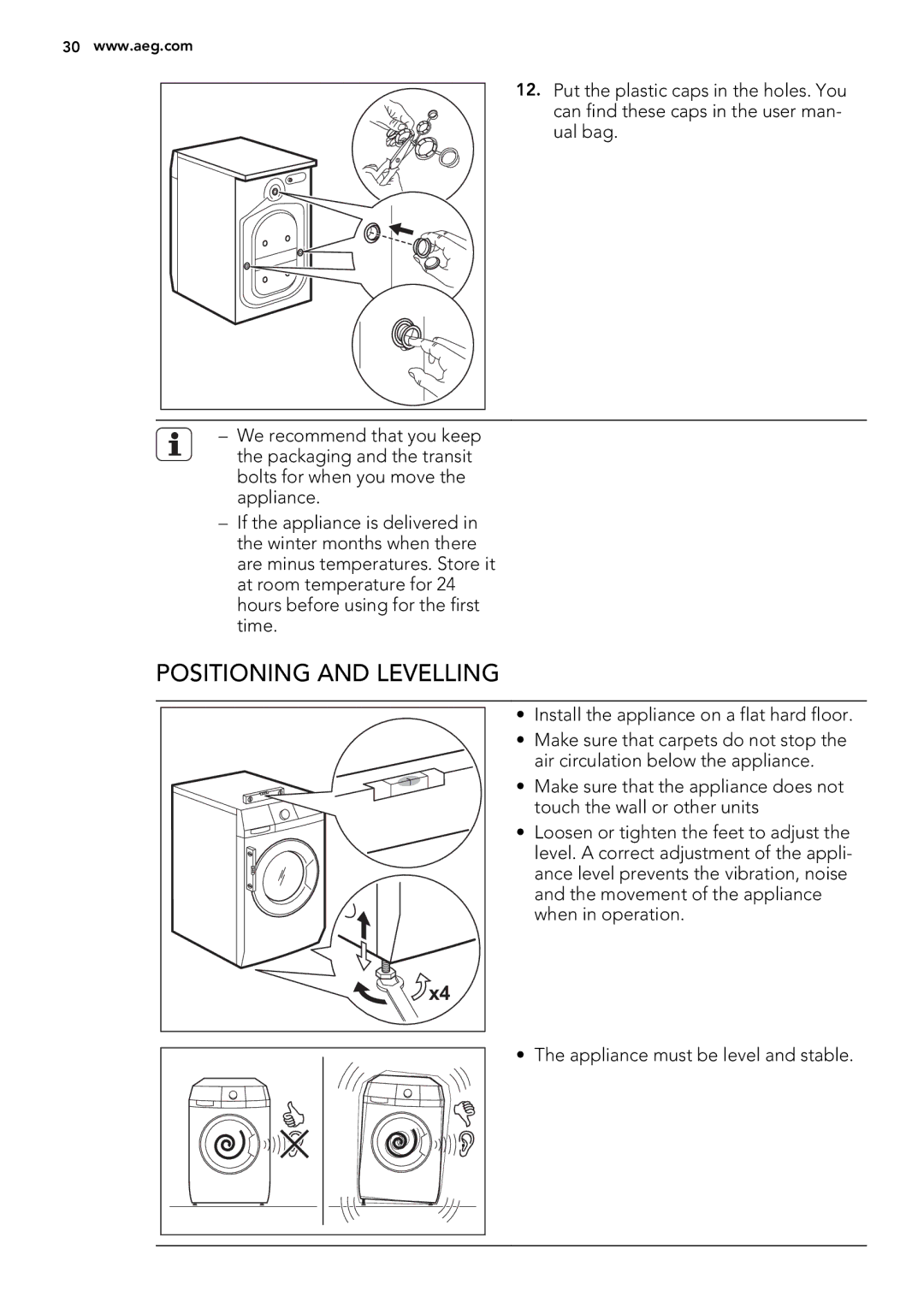 AEG L 70270 VFL user manual Positioning and Levelling 