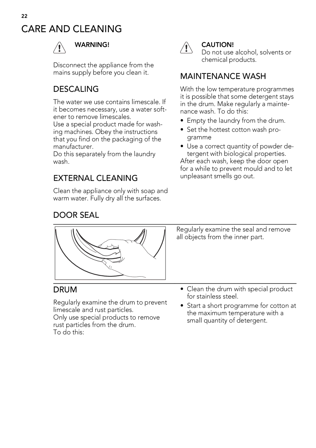 AEG L 70470 FL, L 70670 FL user manual Care and Cleaning 