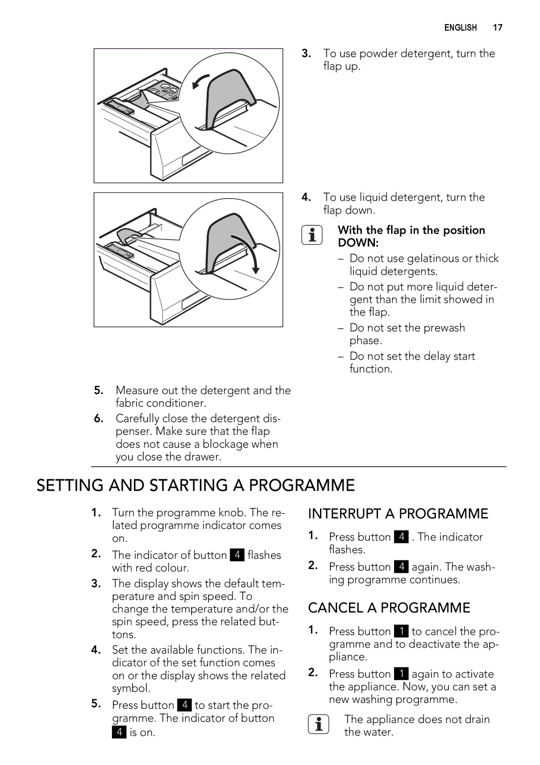 AEG L 71470 FL, L 71479 FL, L 71670 FL Setting and Starting a Programme, Interrupt a Programme, Cancel a Programme 