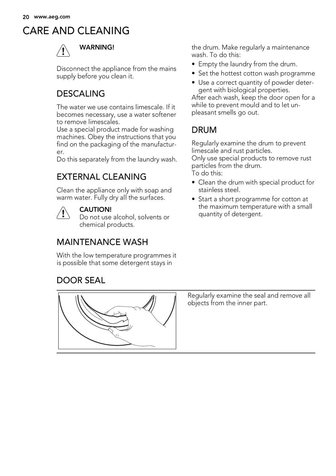 AEG L 75280 FLP user manual Care and Cleaning 