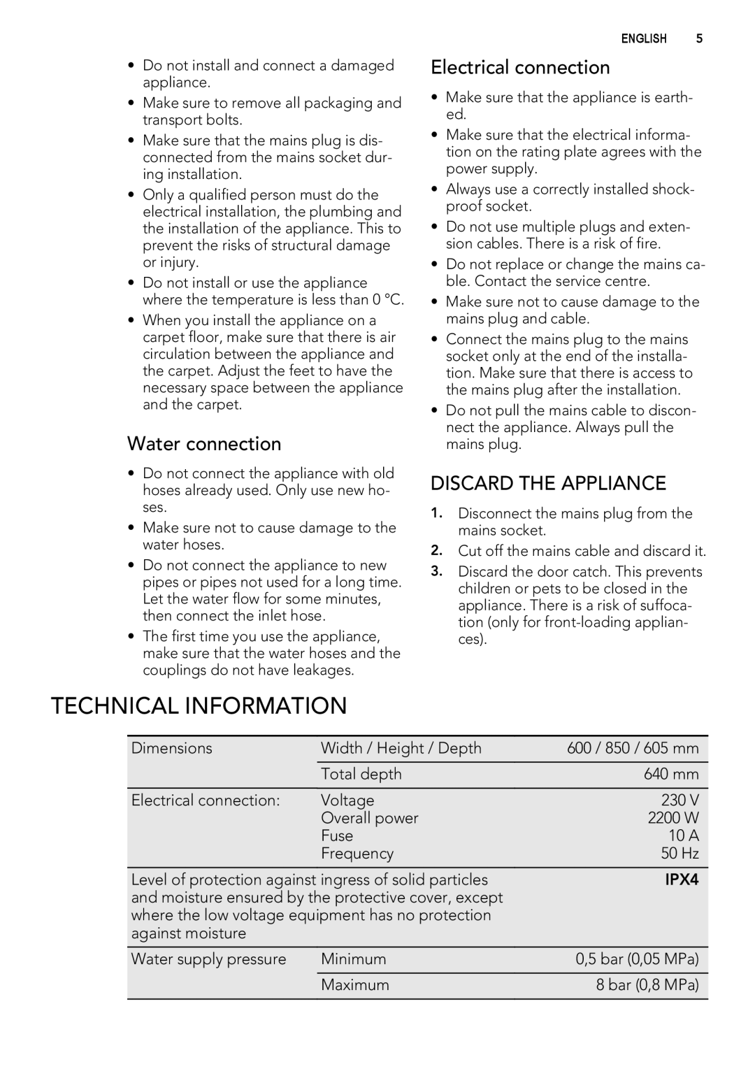 AEG L 75280 FLP user manual Technical Information, Discard the Appliance 