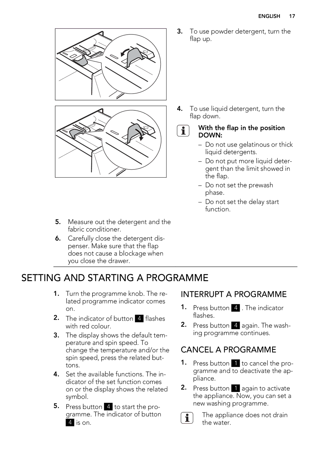 AEG L 75470 FL, L 75670 FL, L 75270 FL Setting and Starting a Programme, Interrupt a Programme, Cancel a Programme 