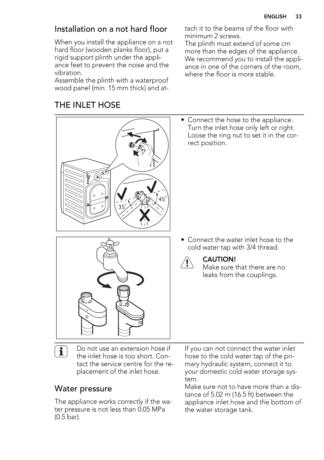 AEG L 75670 FL, L 75270 FL, L 75470 FL user manual Installation on a not hard floor, Inlet Hose 