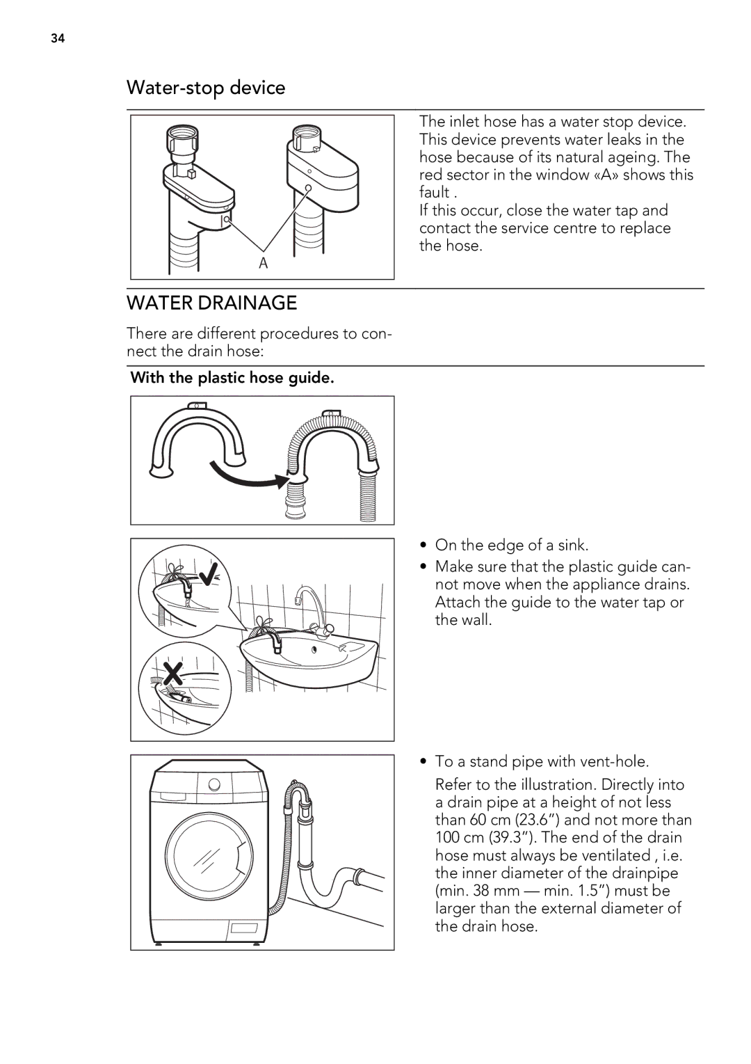 AEG L 75270 FL, L 75670 FL, L 75470 FL user manual Water-stop device, Water Drainage 