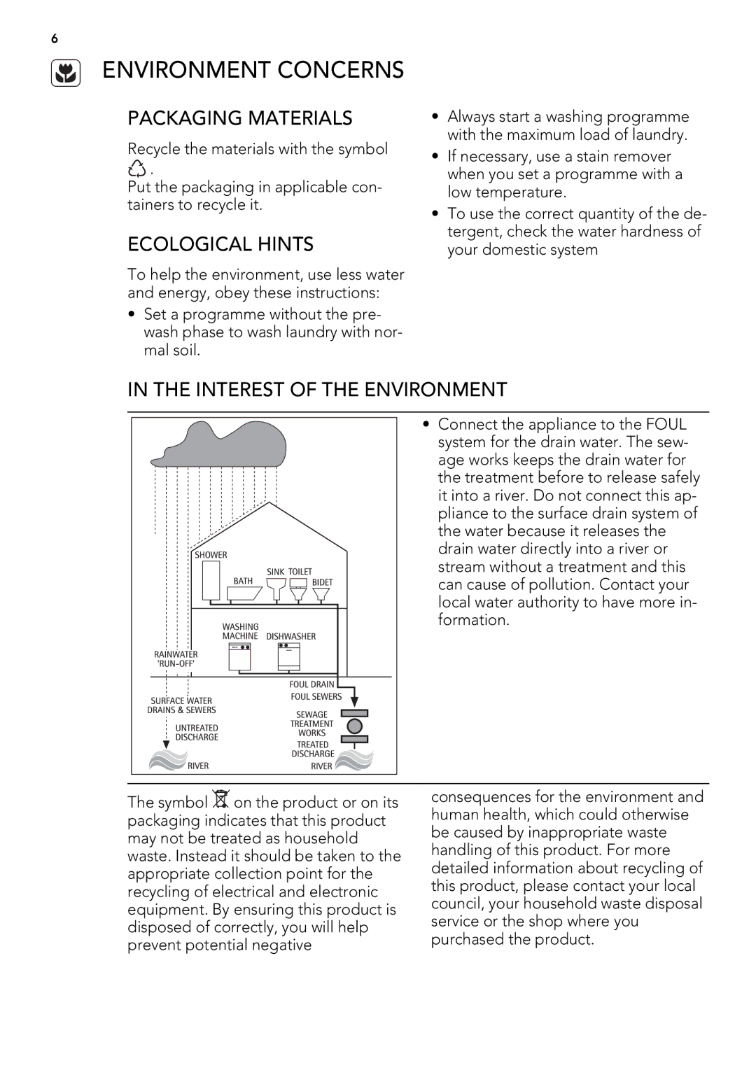 AEG L 75670 FL, L 75270 FL Environment Concerns, Packaging Materials, Ecological Hints, Interest of the Environment 