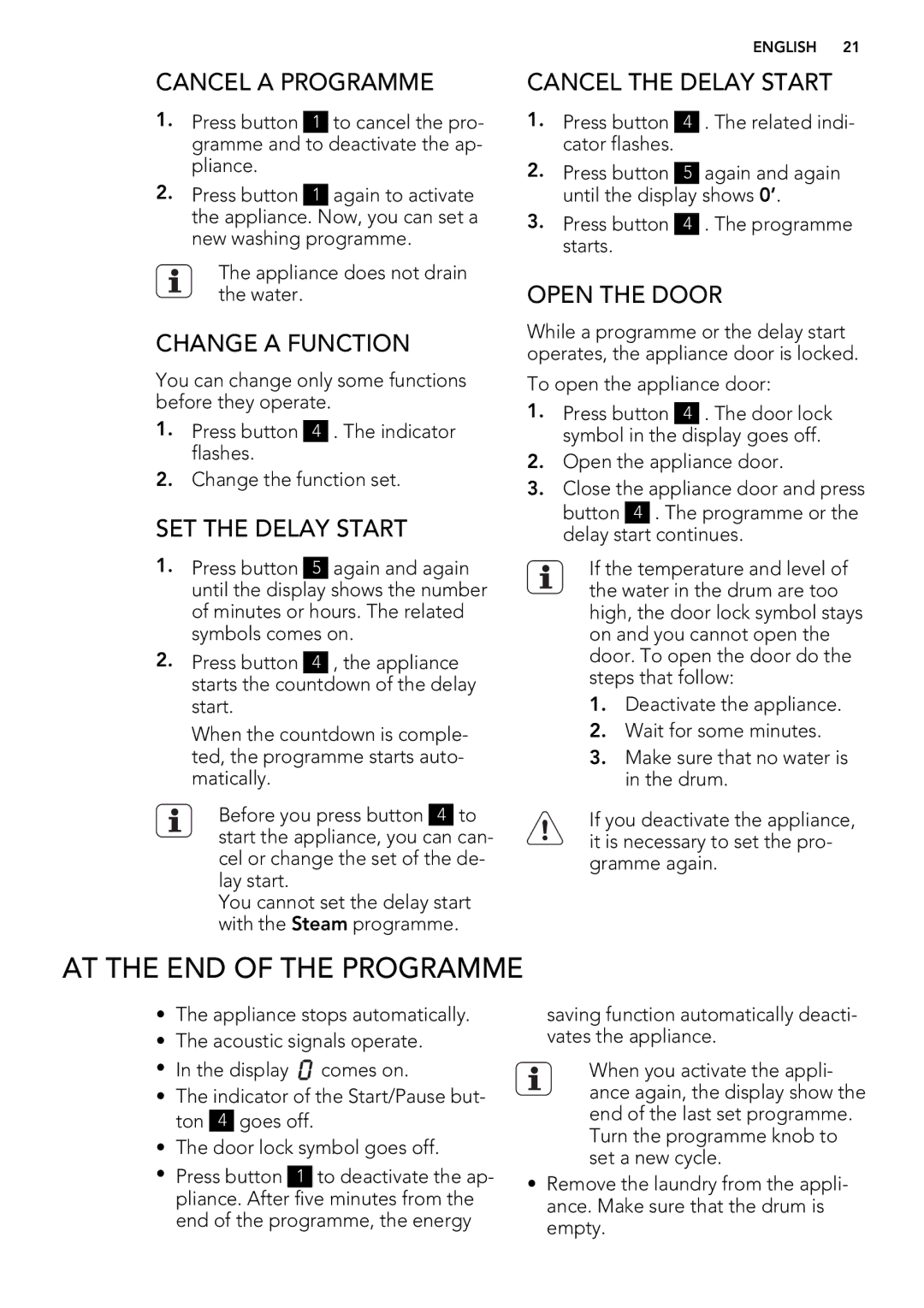 AEG L 87480 FL, L 87680 FL user manual AT the END of the Programme 