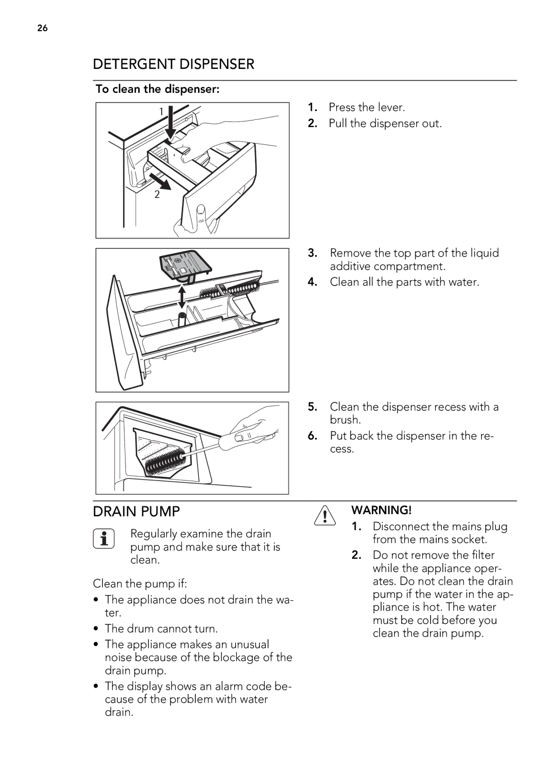 AEG L 87680 FL, L 87480 FL user manual Detergent Dispenser, Drain Pump 