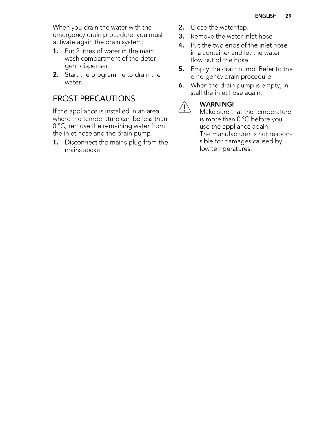 AEG L 87480 FL, L 87680 FL user manual Frost Precautions 