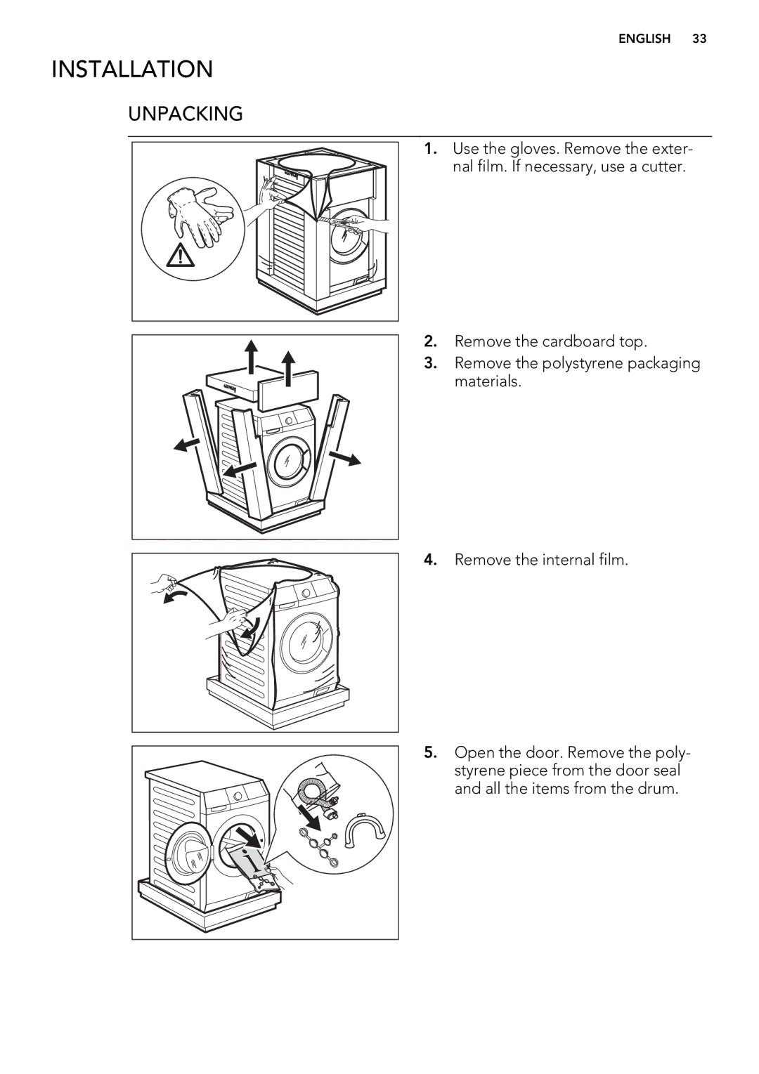 AEG L 87480 FL, L 87680 FL user manual Installation, Unpacking 