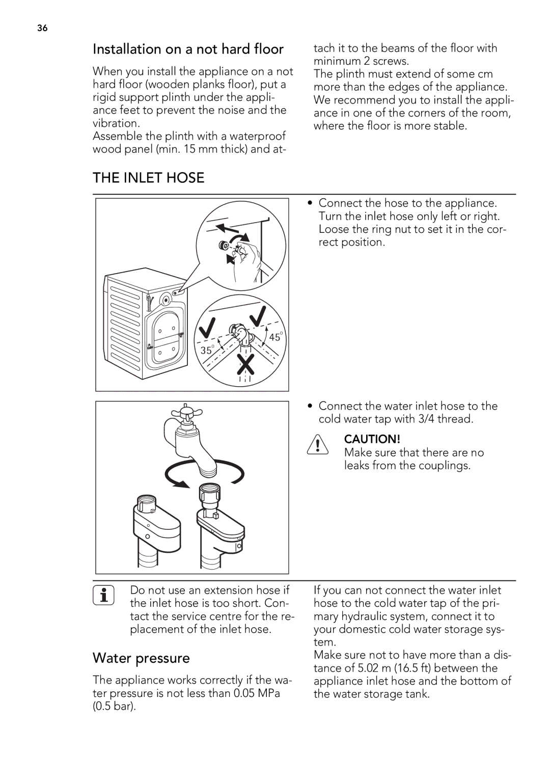 AEG L 87680 FL, L 87480 FL user manual Installation on a not hard floor, Inlet Hose 