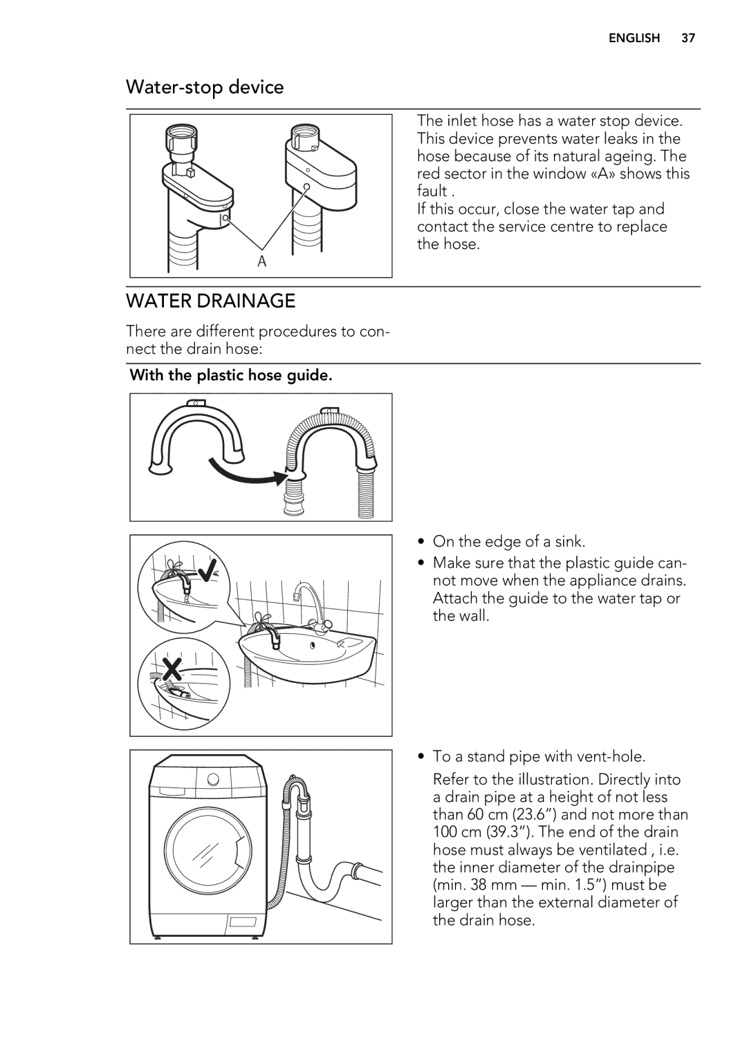 AEG L 87480 FL, L 87680 FL user manual Water-stop device, Water Drainage 