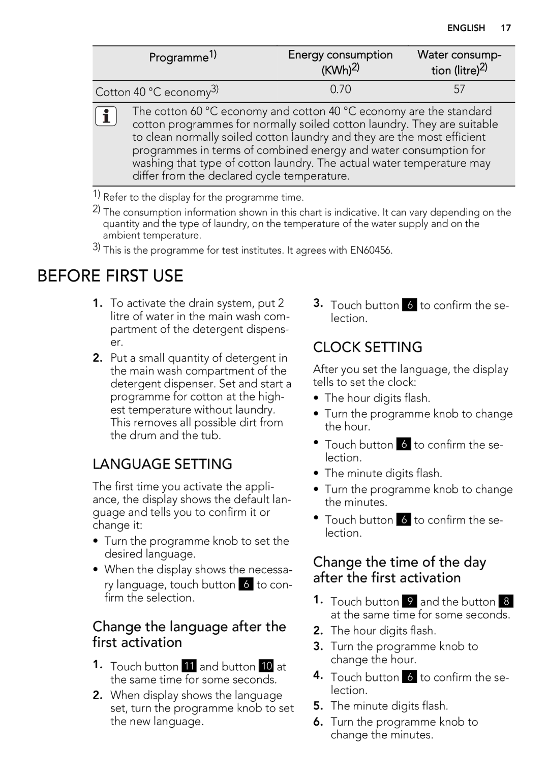 AEG L 98485 FL, L 98685 FL user manual Before First USE, Language Setting, Clock Setting 