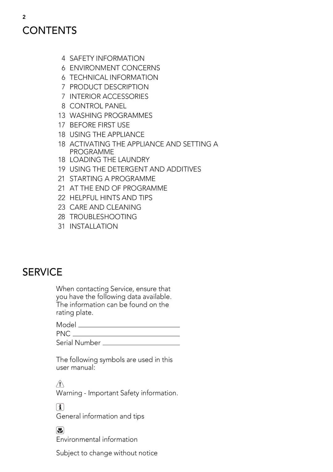 AEG L 98685 FL, L 98485 FL user manual Contents, Service 