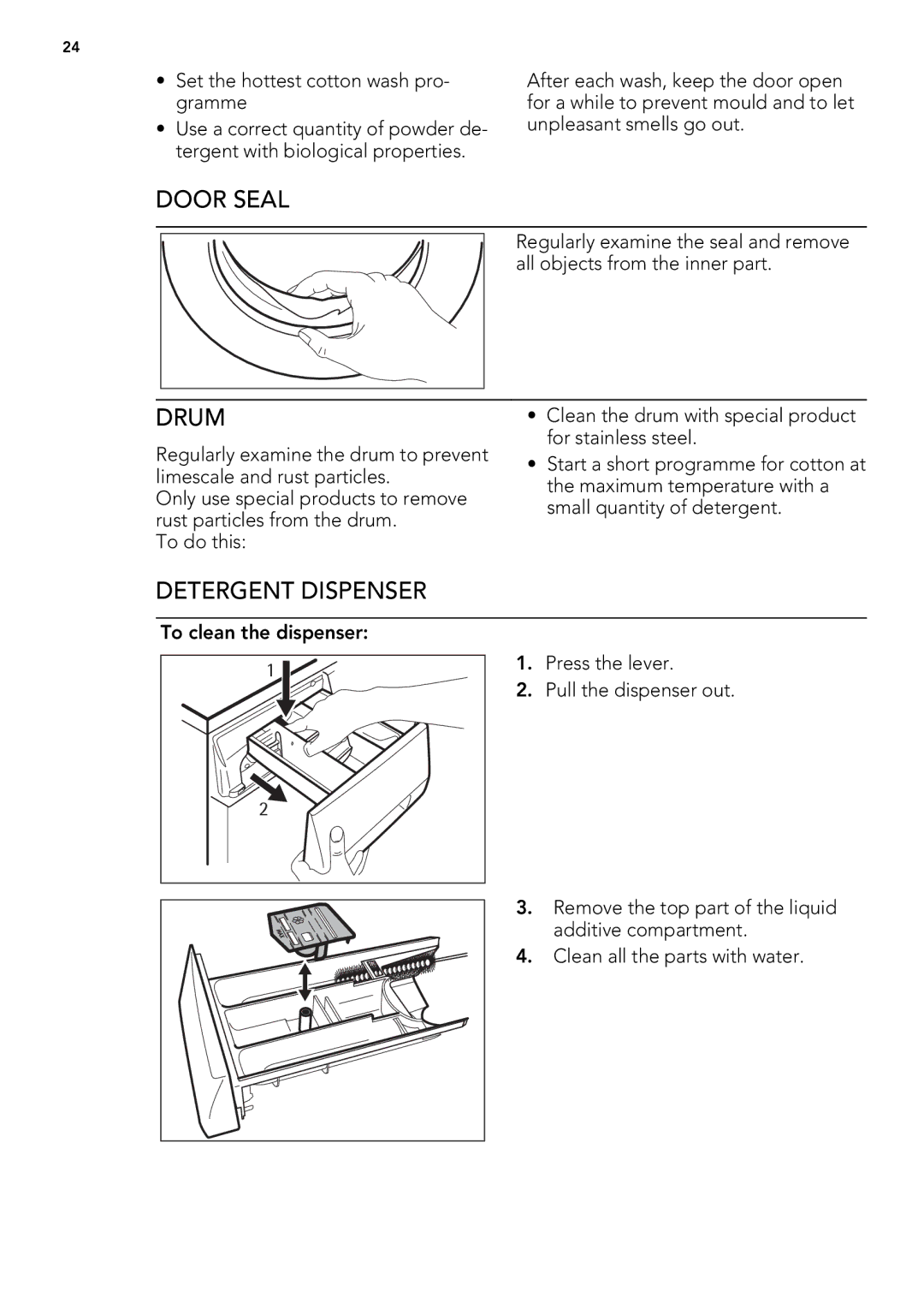 AEG L 98685 FL, L 98485 FL user manual Door Seal, Drum, Detergent Dispenser 