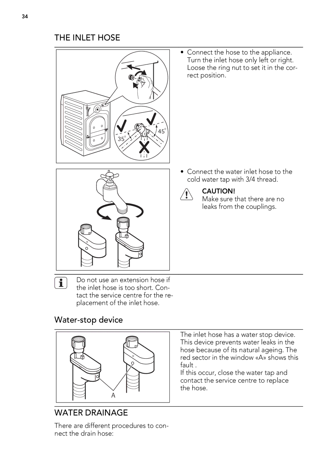 AEG L 98685 FL, L 98485 FL user manual Inlet Hose, Water Drainage 