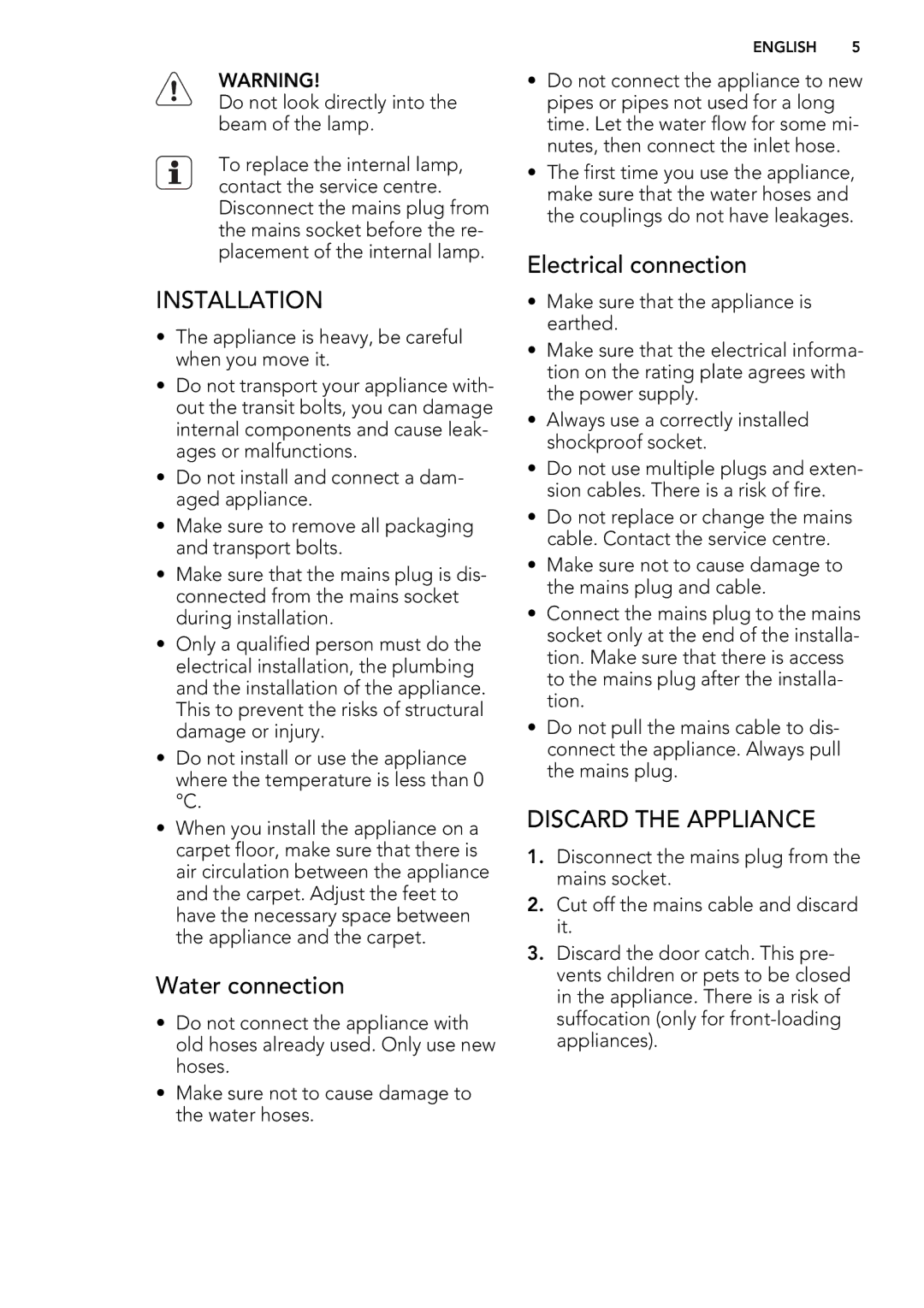 AEG L 98485 FL, L 98685 FL user manual Installation, Discard the Appliance 