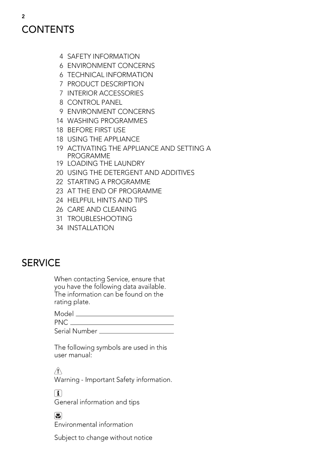 AEG L 98699 FL, L 98499 FL user manual Contents, Service 