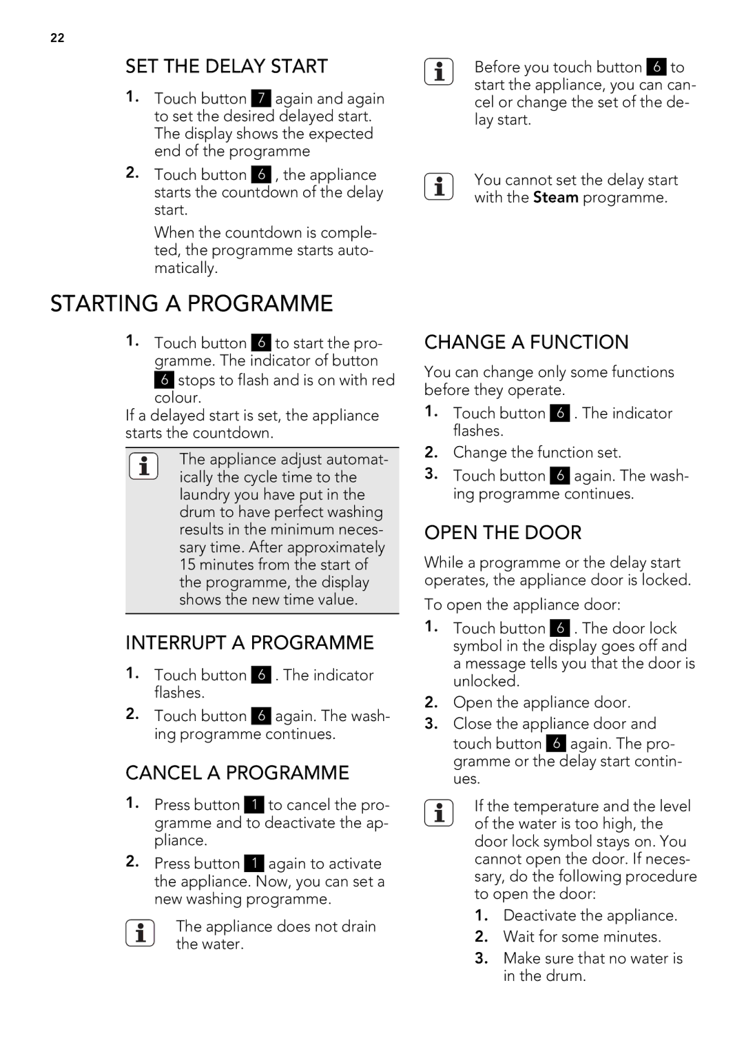 AEG L 98699 FL, L 98499 FL user manual Starting a Programme 