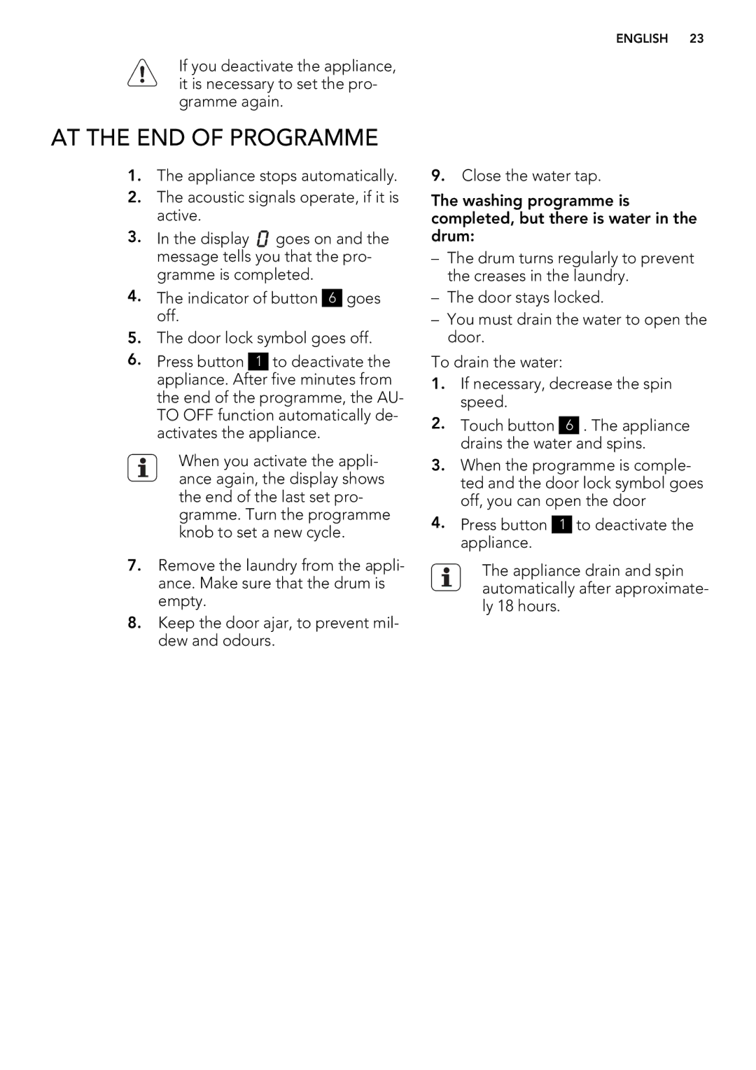 AEG L 98499 FL, L 98699 FL user manual AT the END of Programme 