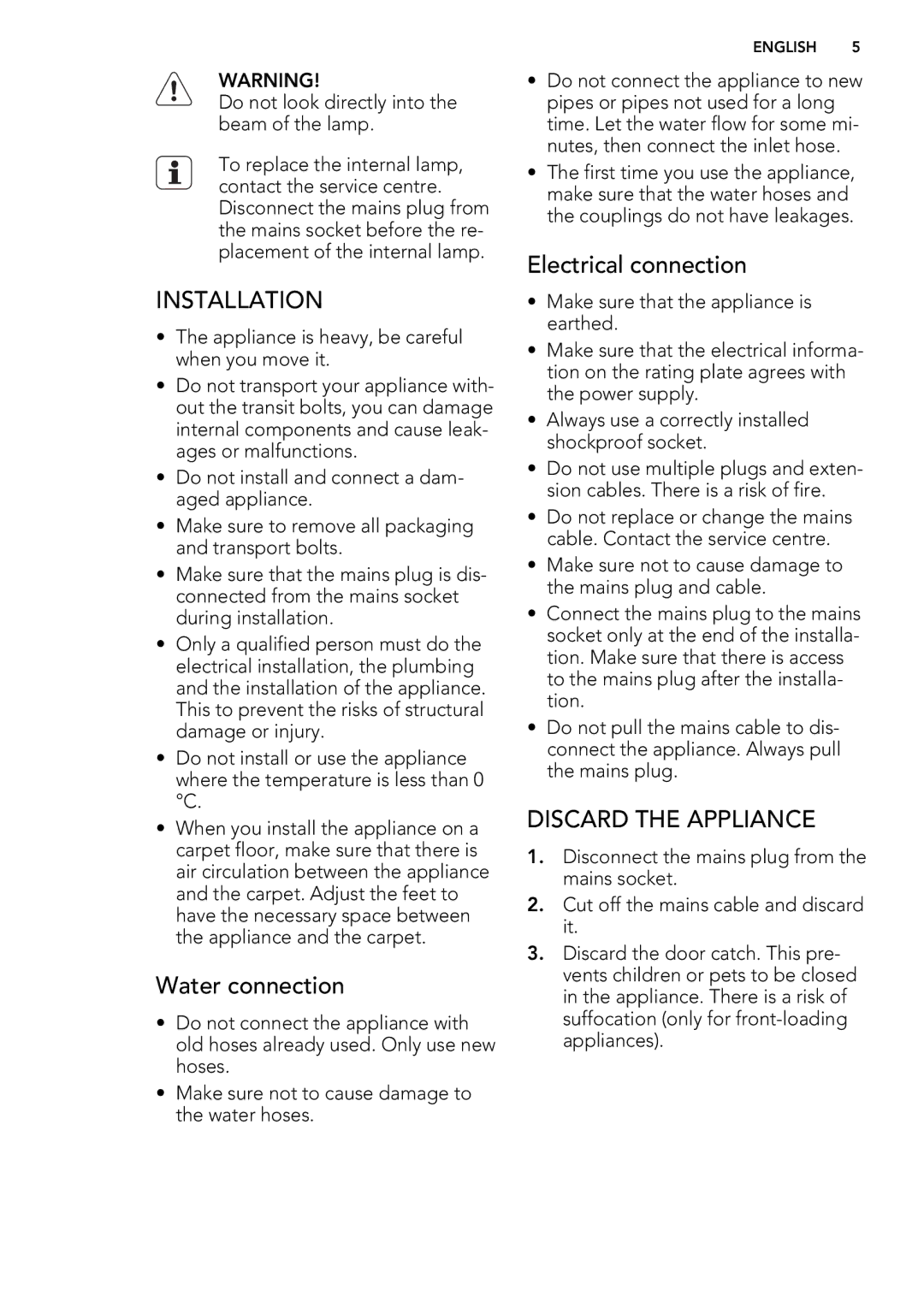 AEG L 98499 FL, L 98699 FL user manual Installation, Discard the Appliance 