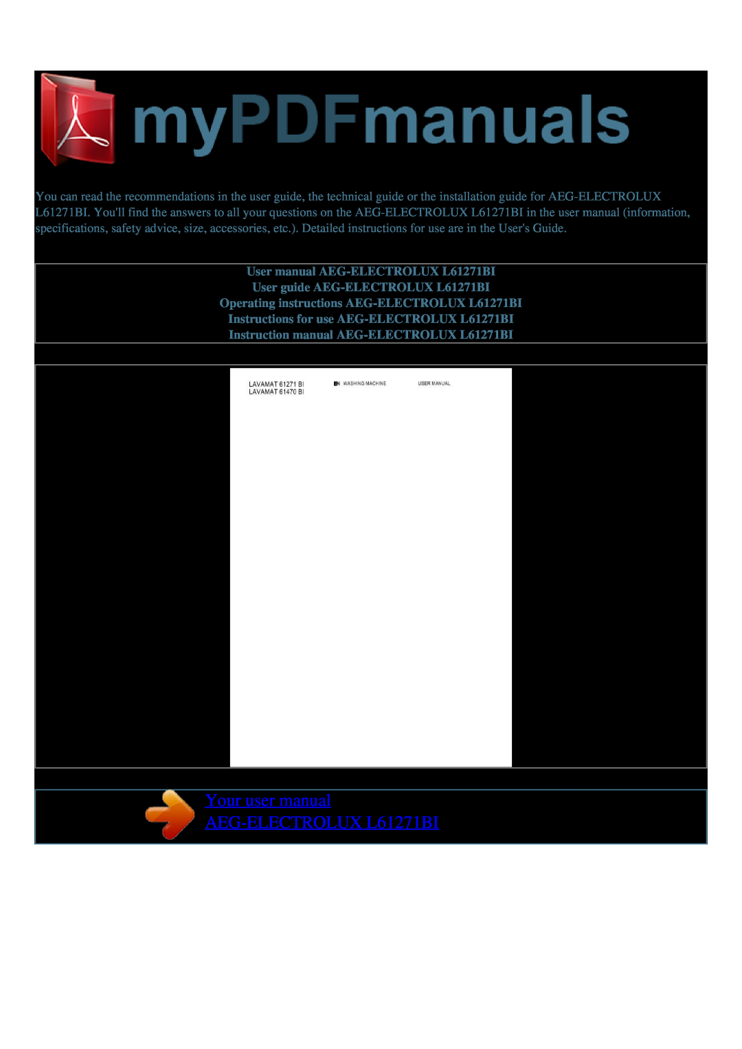 AEG user manual Your user manual AEG-ELECTROLUX L61271BI 