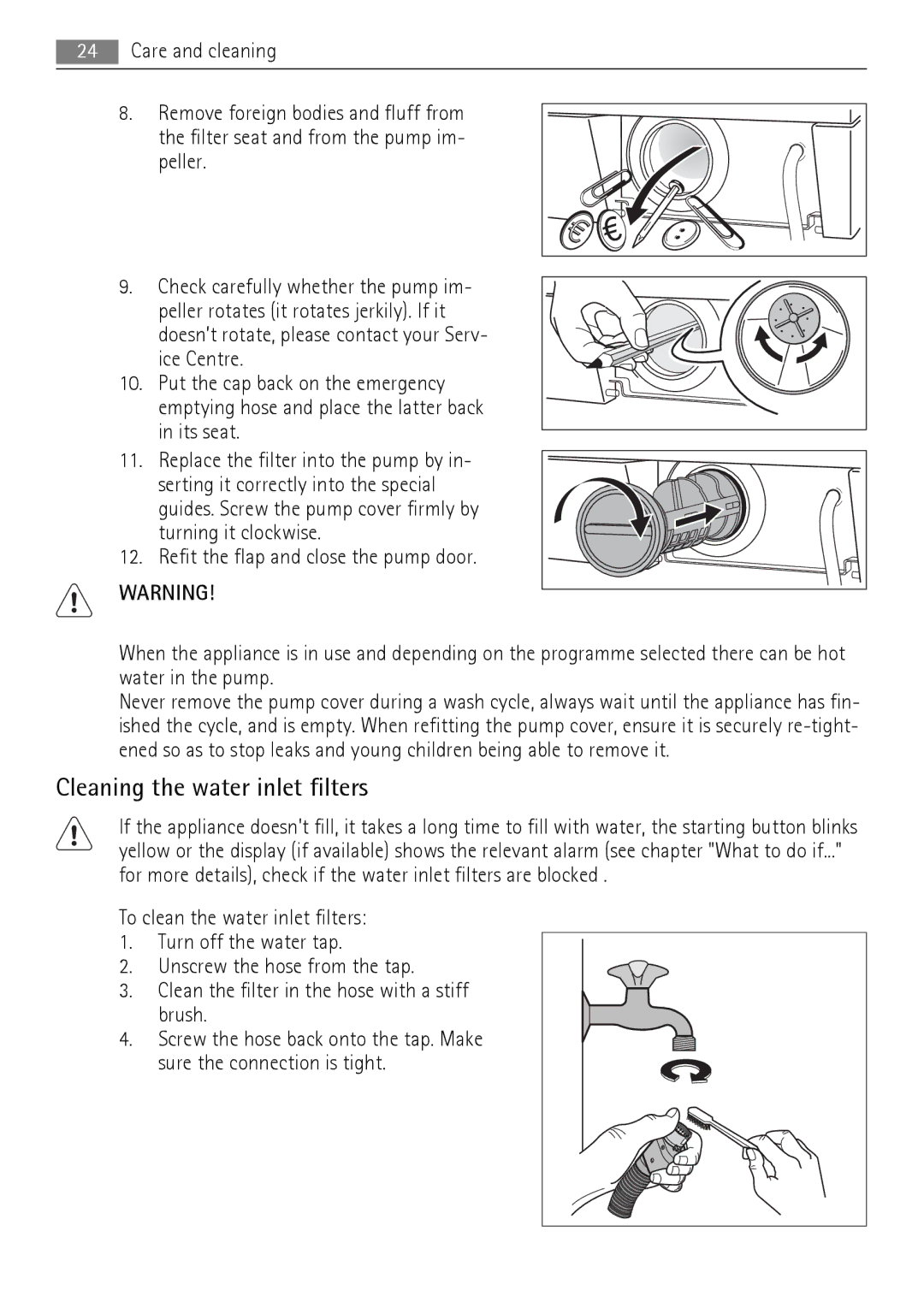 AEG LN 79680A3, LN 79689A3 user manual Cleaning the water inlet filters 