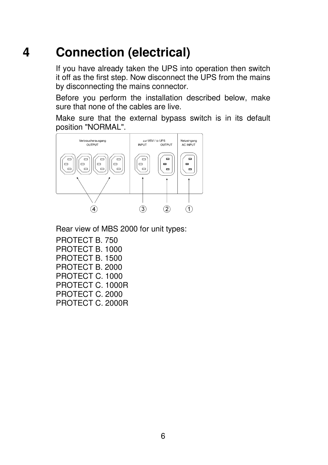 AEG MBS 2000 manual Connection electrical 