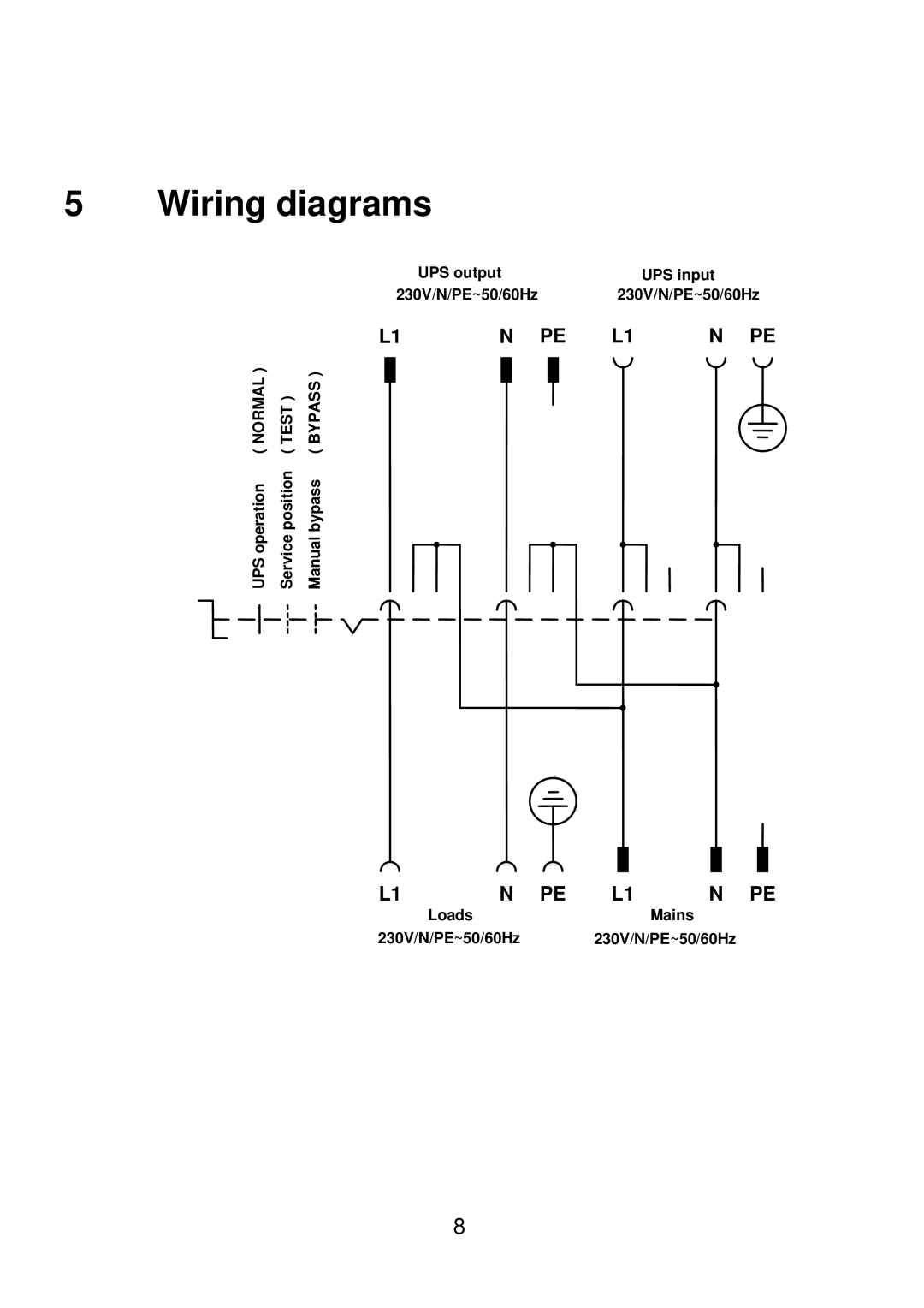 AEG MBS 2000 manual Wiring diagrams, Normal Test Bypass 