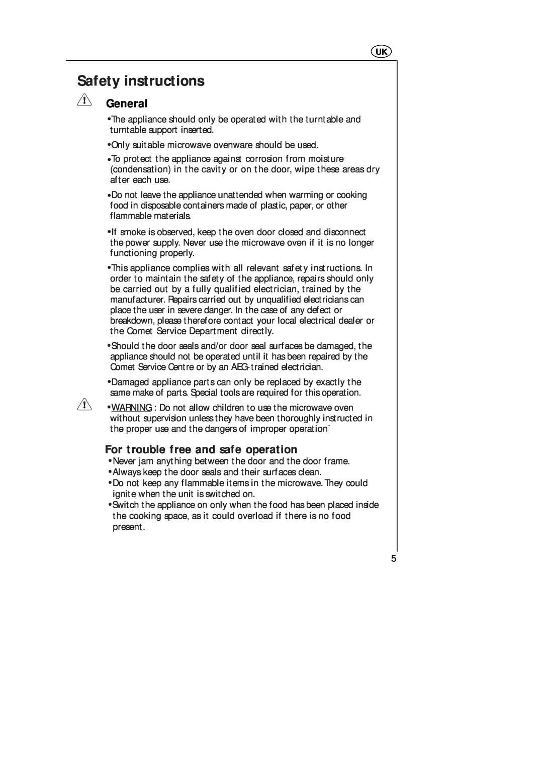 AEG MC_170 manual Safety instructions, General, For trouble free and safe operation 