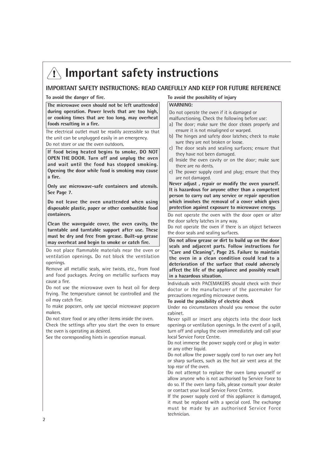 AEG MC1761E Important safety instructions, To avoid the possibility of injury, To avoid the possibility of electric shock 