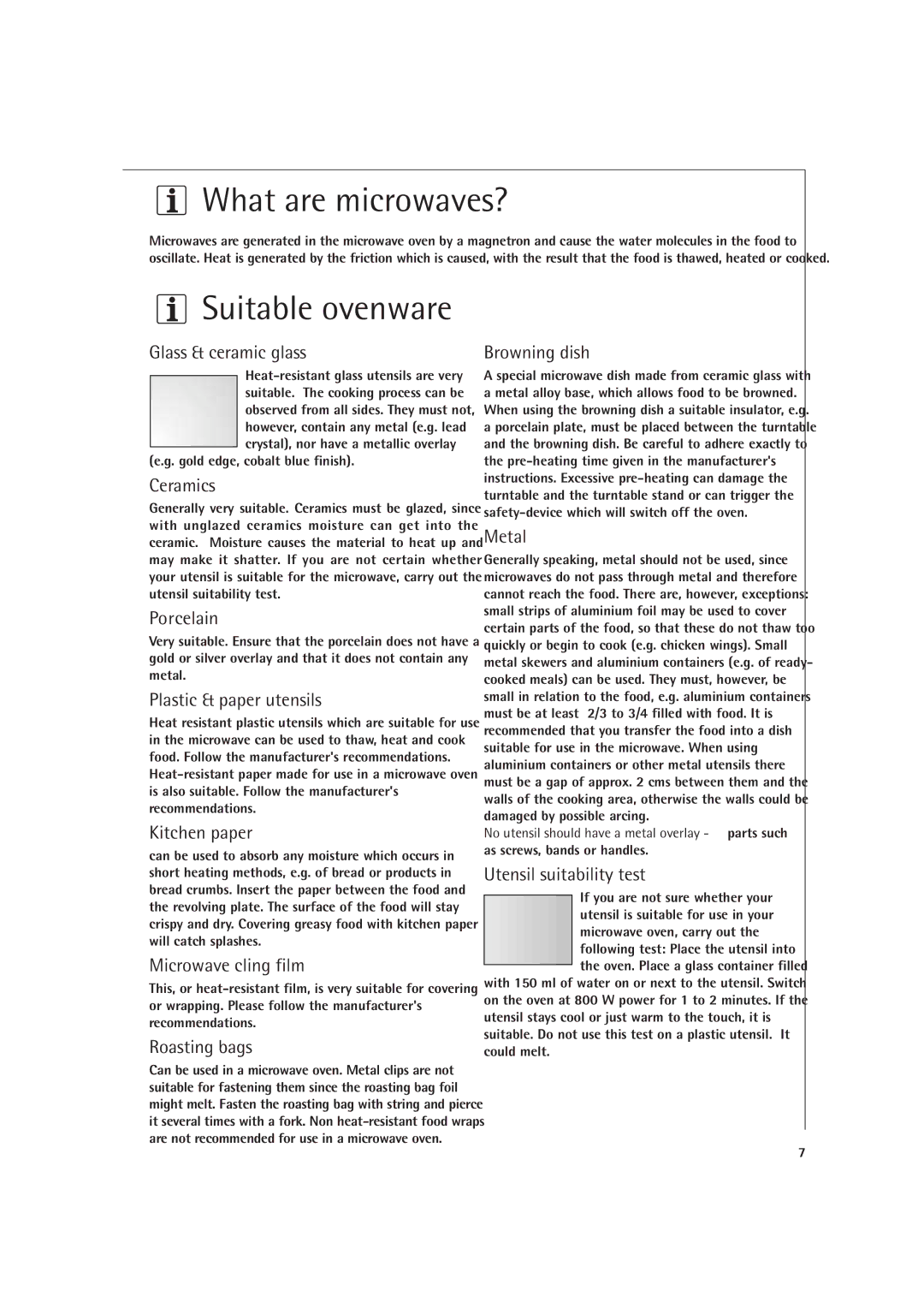 AEG MC1751E, MC1761E operating instructions What are microwaves?, Suitable ovenware 