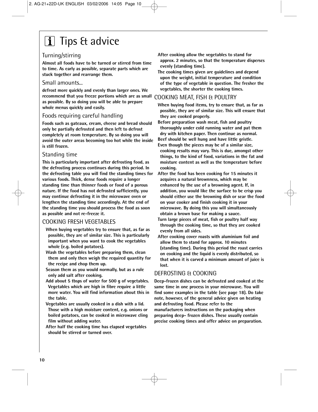 AEG MC1761E, MC1751E operating instructions Cooking Fresh Vegetables, Cooking MEAT, Fish & Poultry, Defrosting & Cooking 