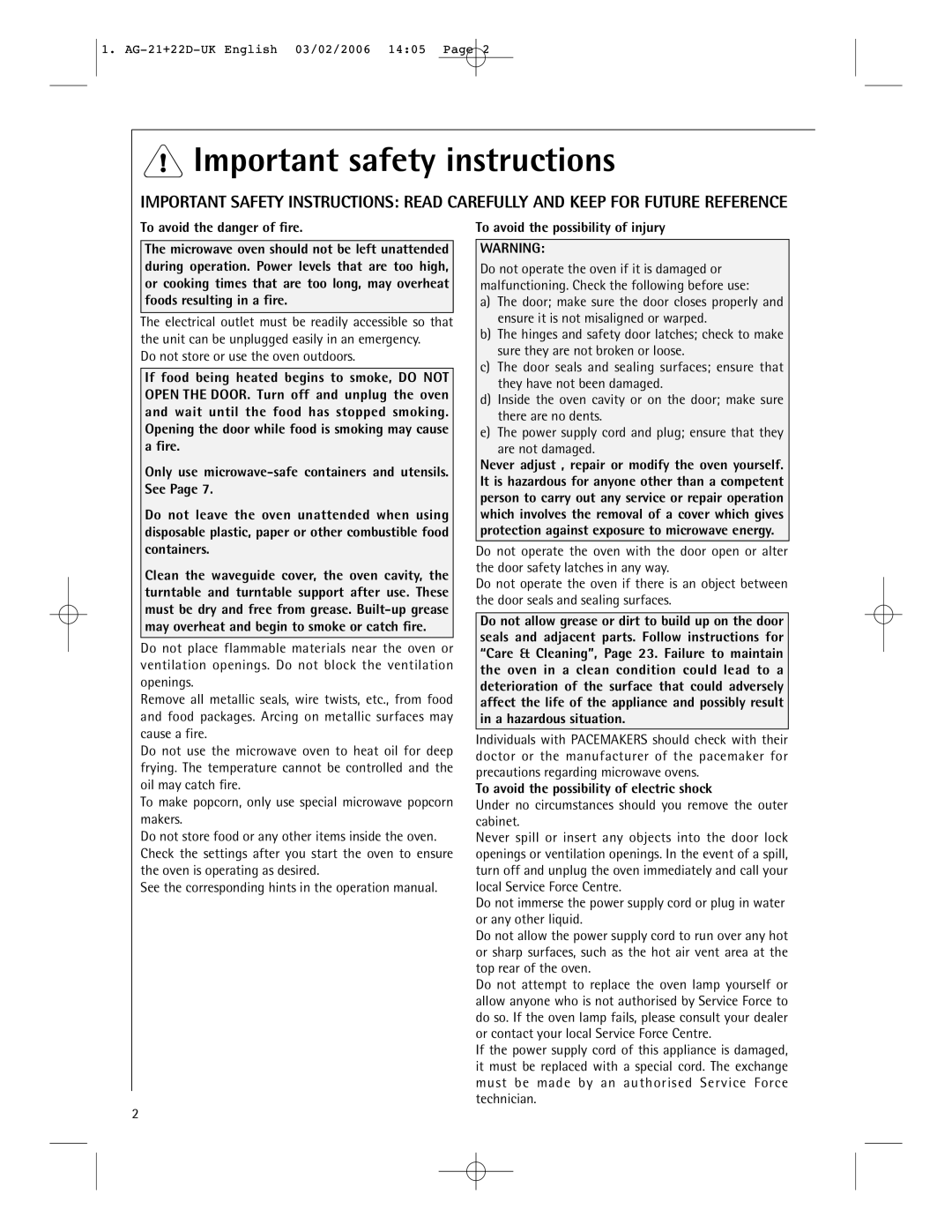 AEG MC1761E Important safety instructions, Do not store or use the oven outdoors, To avoid the possibility of injury 