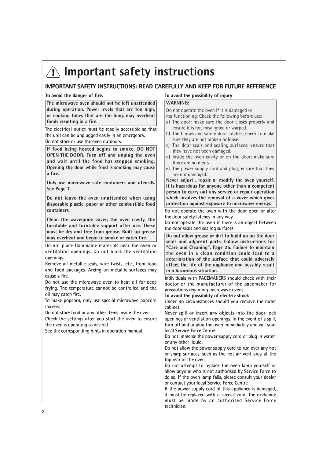 AEG MC1761E, MC1751E operating instructions Important safety instructions 