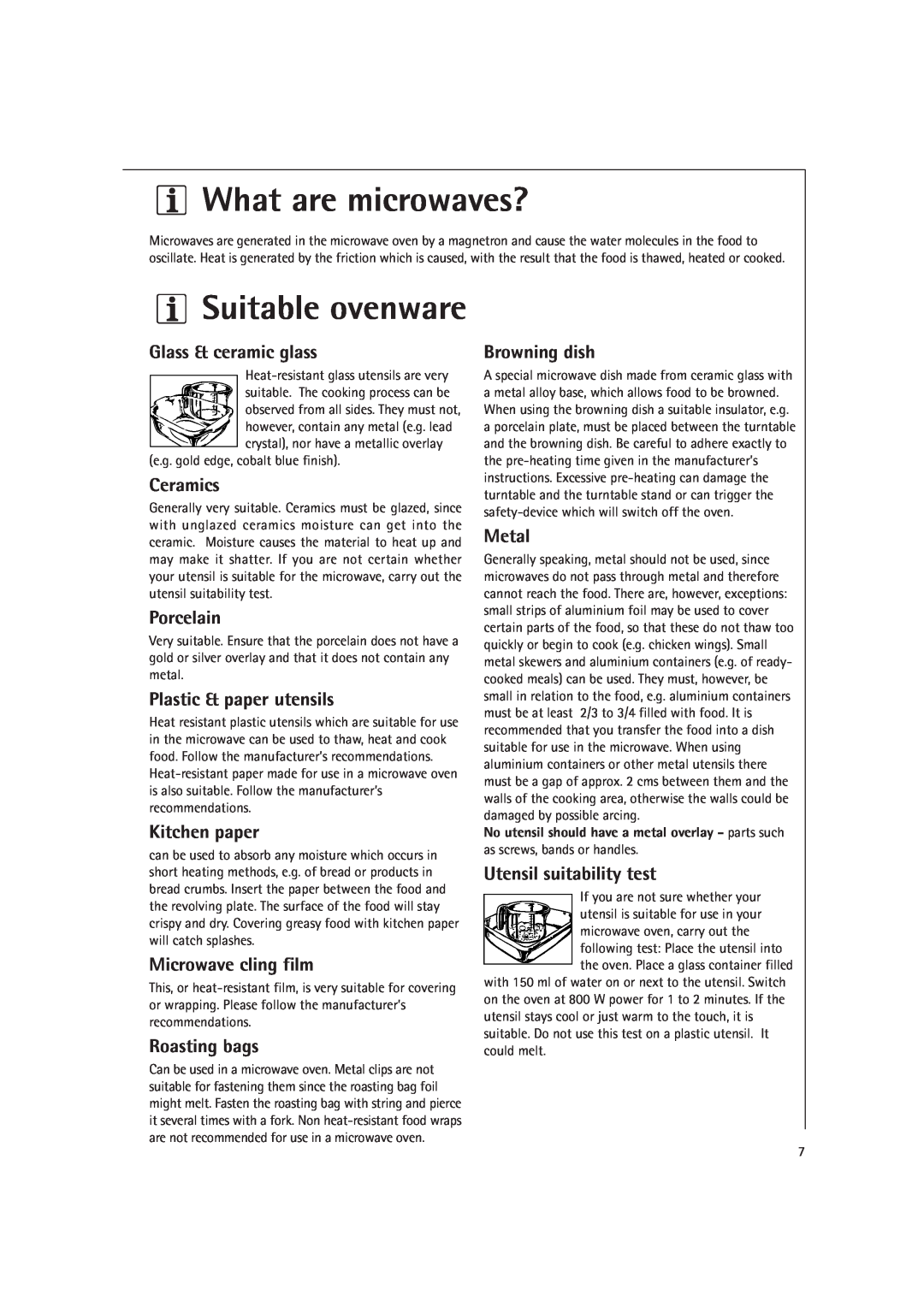 AEG MC1751E, MC1761E operating instructions What are microwaves?, Suitable ovenware 