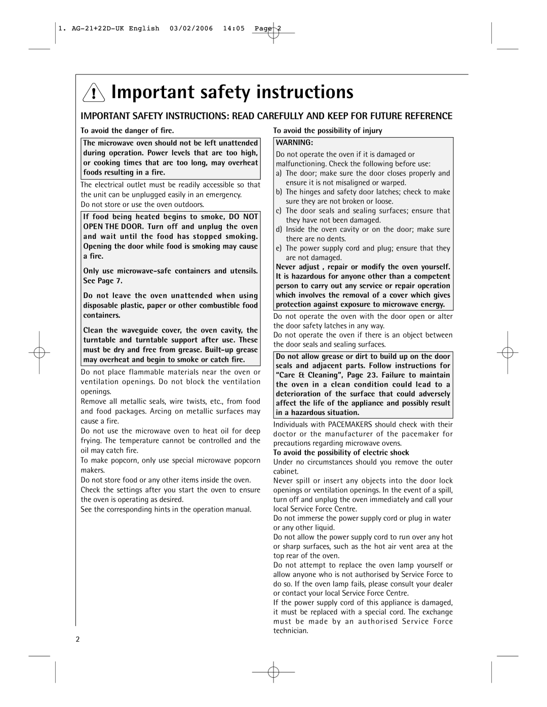AEG MC1761E, MC1751E operating instructions Important safety instructions 