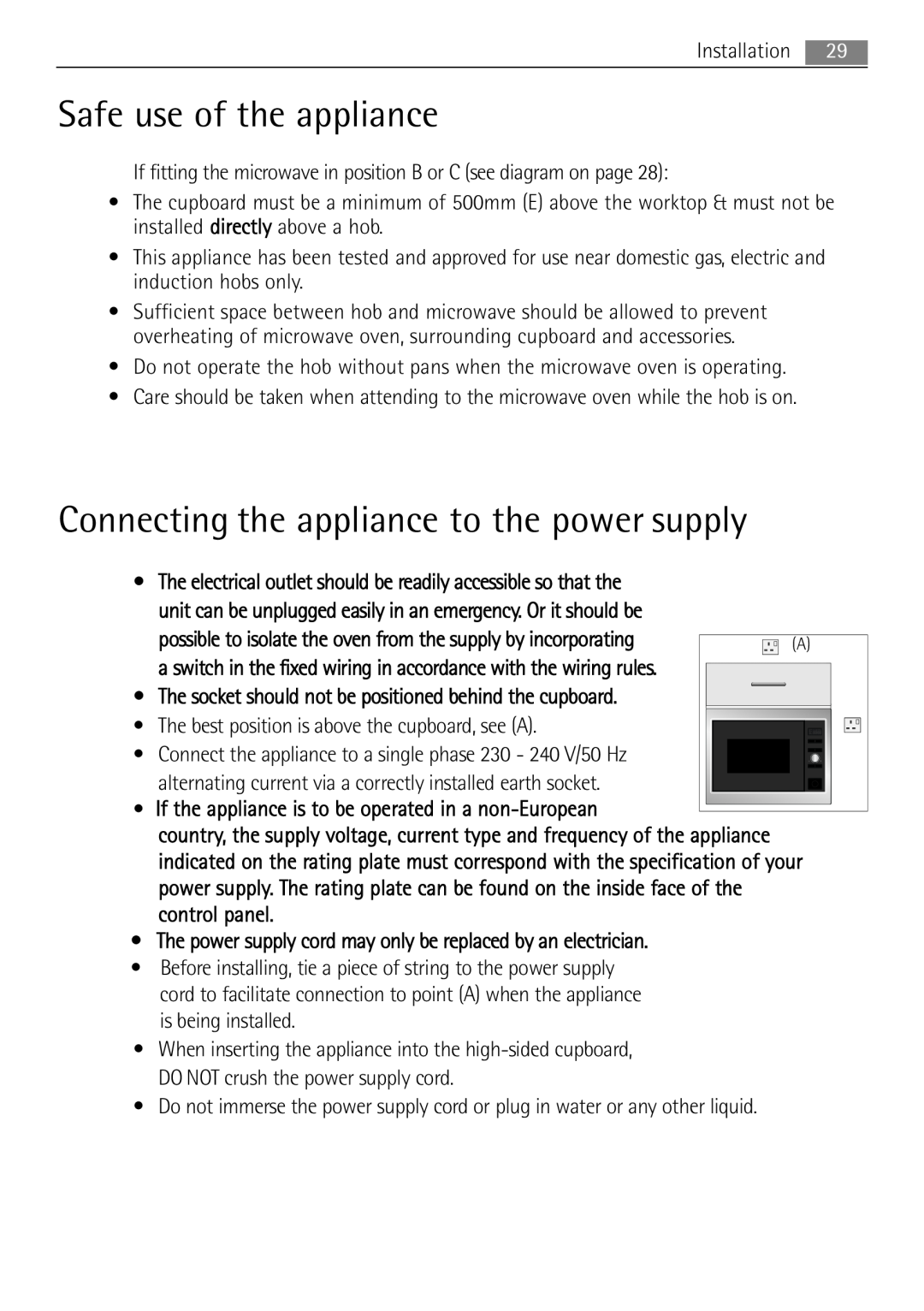 AEG MC1753E, MC1763E user manual Safe use of the appliance, Connecting the appliance to the power supply 