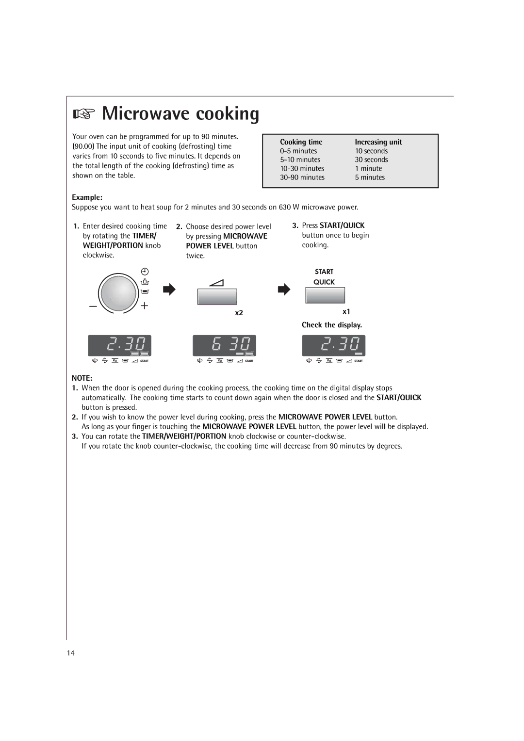 AEG MC2660E operating instructions Example Cooking time Increasing unit, Check the display 