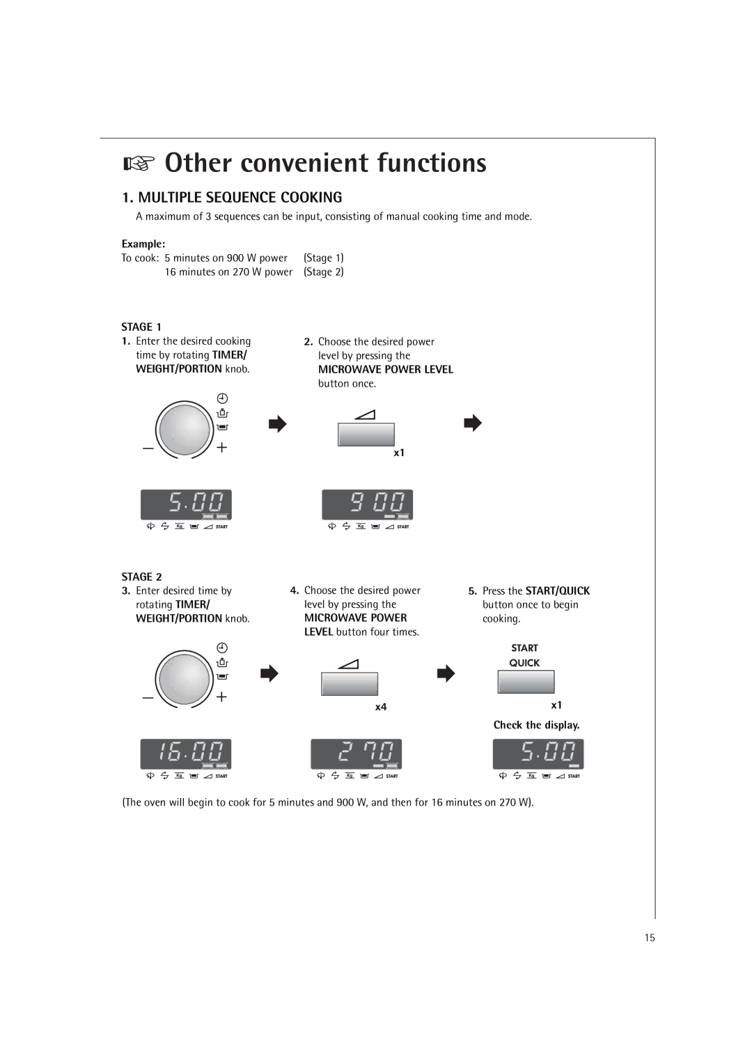 AEG MC2660E operating instructions Other convenient functions, Multiple Sequence Cooking, Stage, Microwave Power 