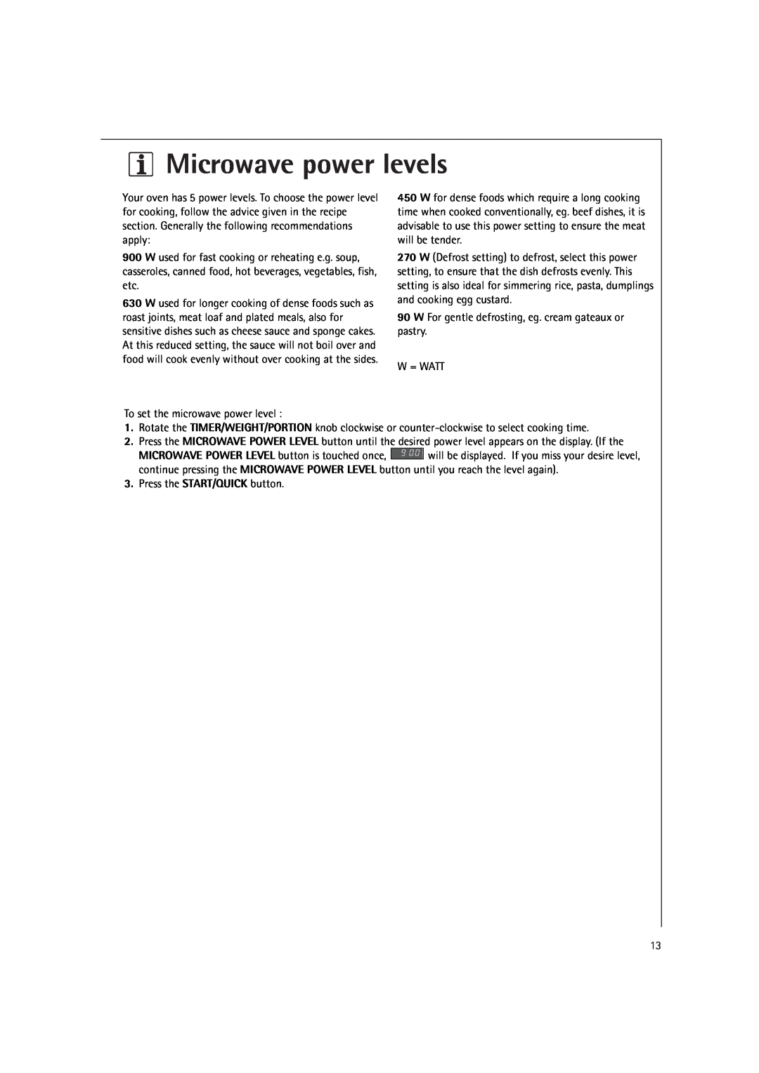 AEG MC2660E operating instructions Microwave power levels 
