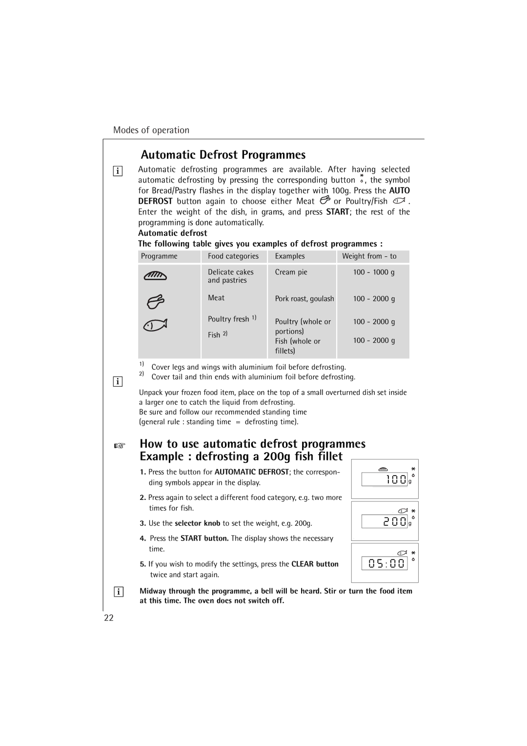 AEG MCC 663 instruction manual Automatic Defrost Programmes 