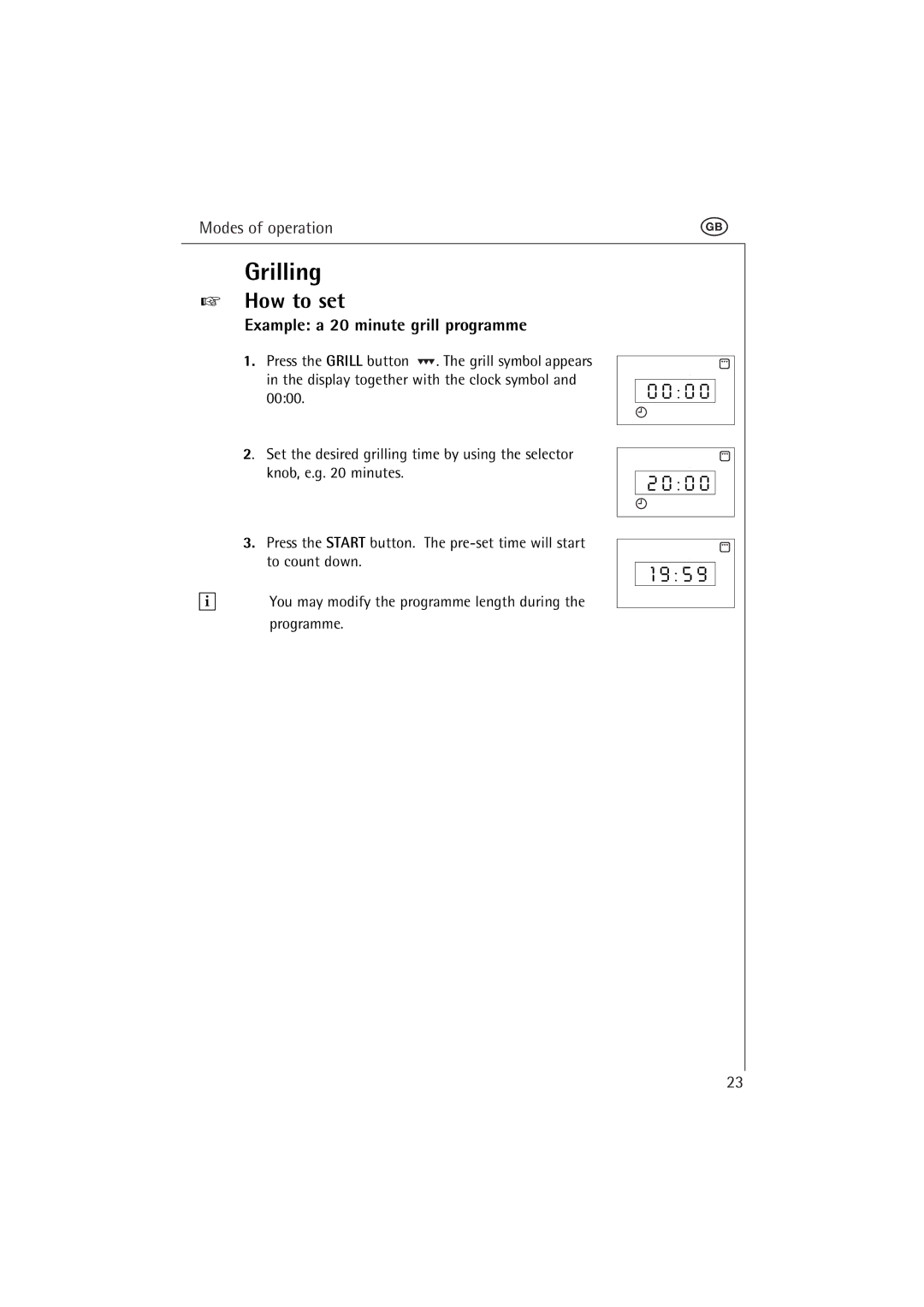 AEG MCC 663 instruction manual Grilling, Example a 20 minute grill programme 