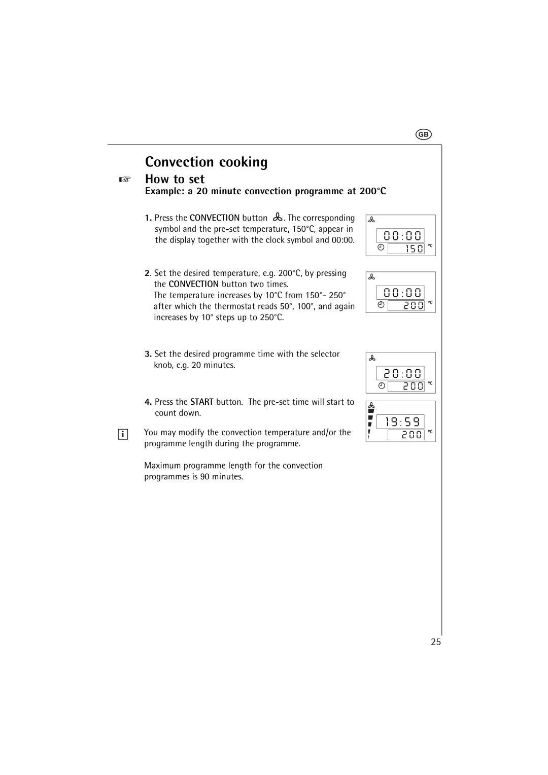 AEG MCC 663 instruction manual Convection cooking, Example a 20 minute convection programme at 200C 