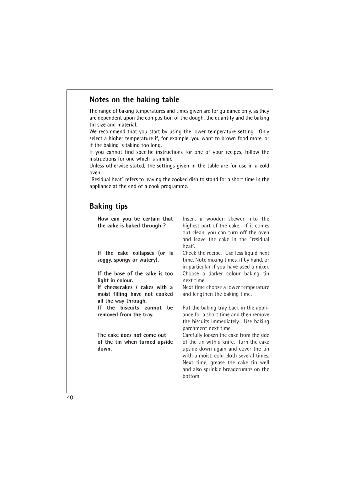 AEG MCC 663 instruction manual Baking tips 