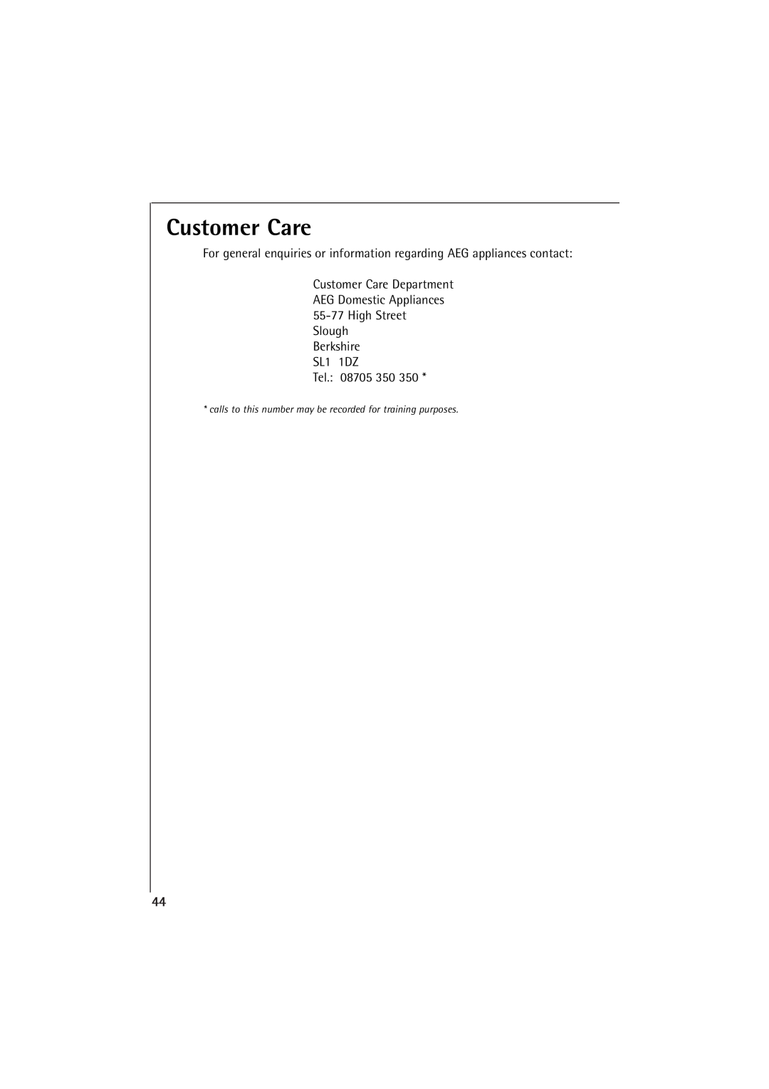 AEG MCC 663 instruction manual Customer Care, For general enquiries or information regarding AEG appliances contact 