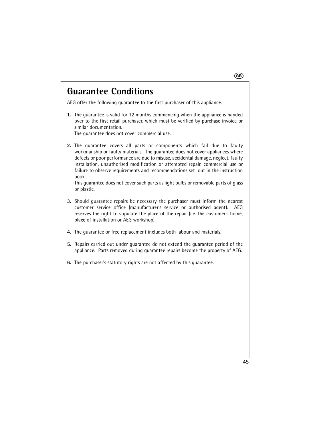 AEG MCC 663 instruction manual Guarantee Conditions 
