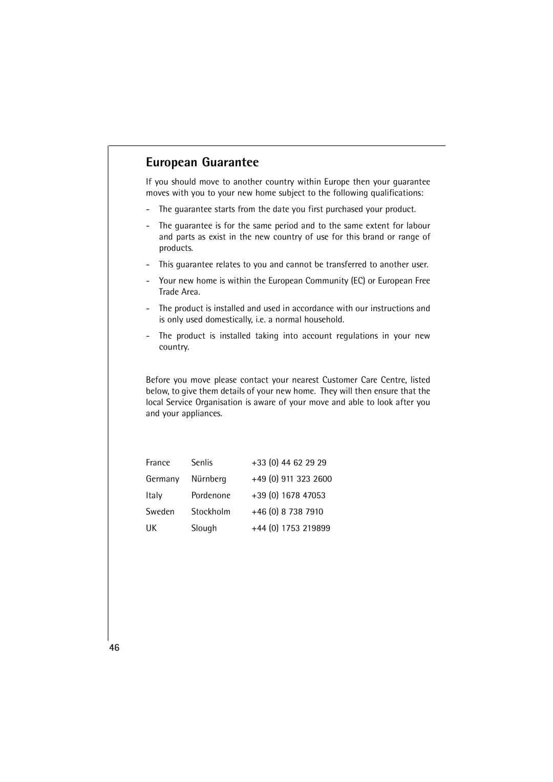 AEG MCC 663 instruction manual European Guarantee 