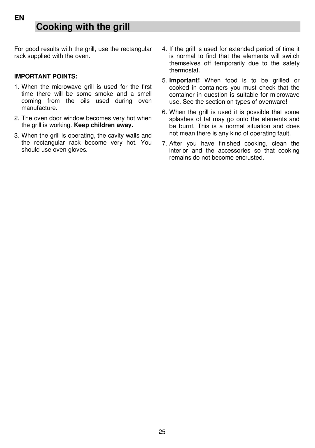 AEG MCC3880E-M user manual Cooking with the grill, Important Points 