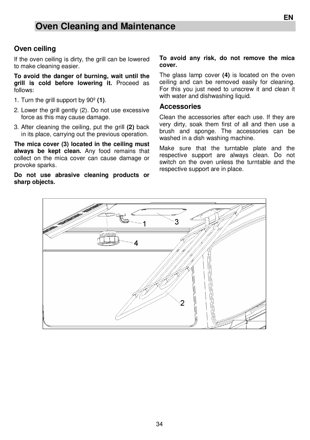 AEG MCC3880E-M user manual Oven ceiling, Accessories, To avoid any risk, do not remove the mica cover 